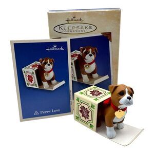 Hallmark Keepsake Ornament Puppy Love 2003 Bulldog Boxer Figurine In Holiday Box
